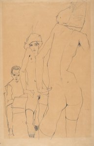 Schiele med nøgen model før spejlet, 1910